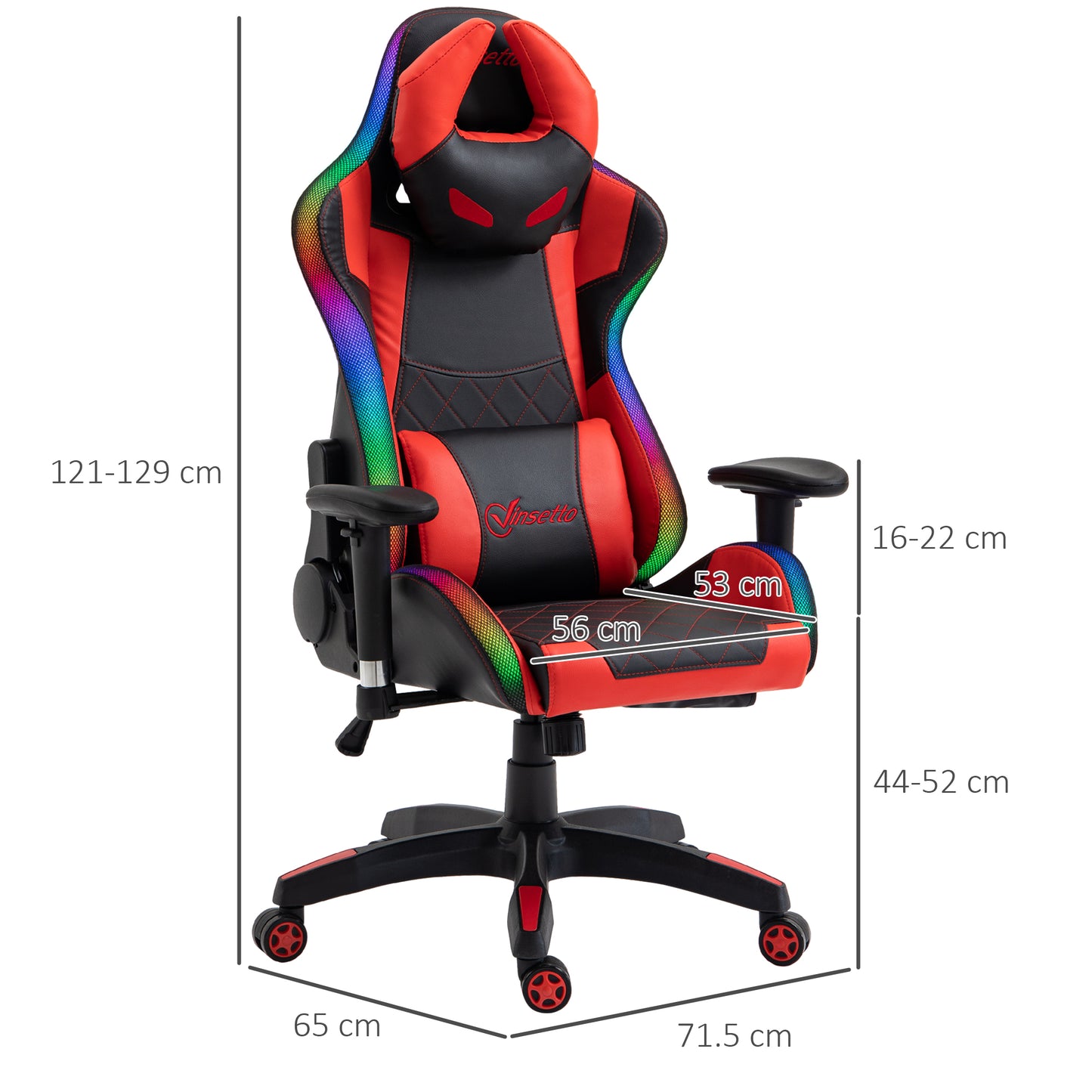 Reclining Gaming Chair with LED Lights, Ergonomic, Lumbar Support, Adjustable Armrest,