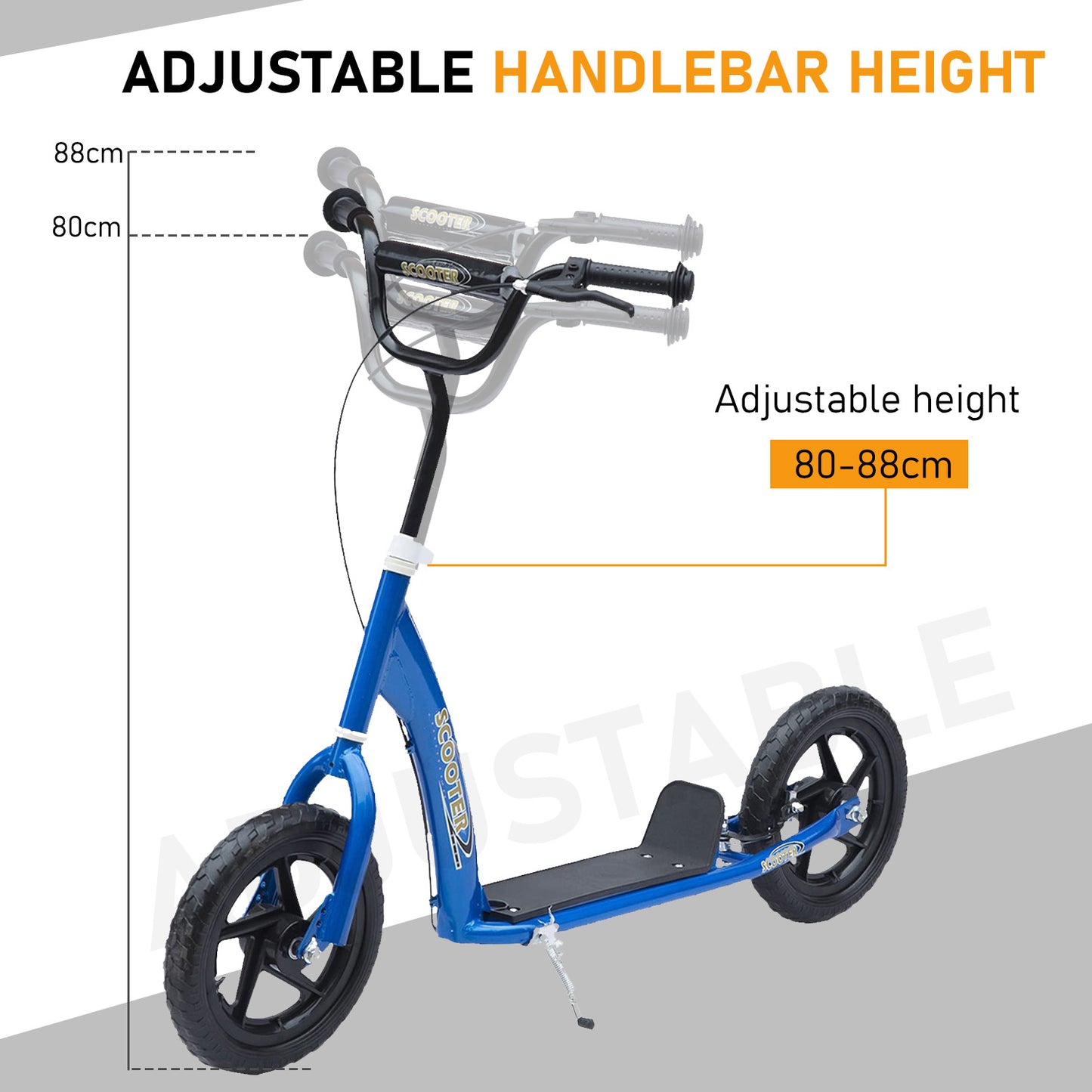 Bicycle Scooter, Kick Scooter for Kids, Big Wheel, 12" Tyres Scooter-Blue