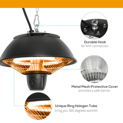 Patio Ceiling  Electric Heater, 600W-Black