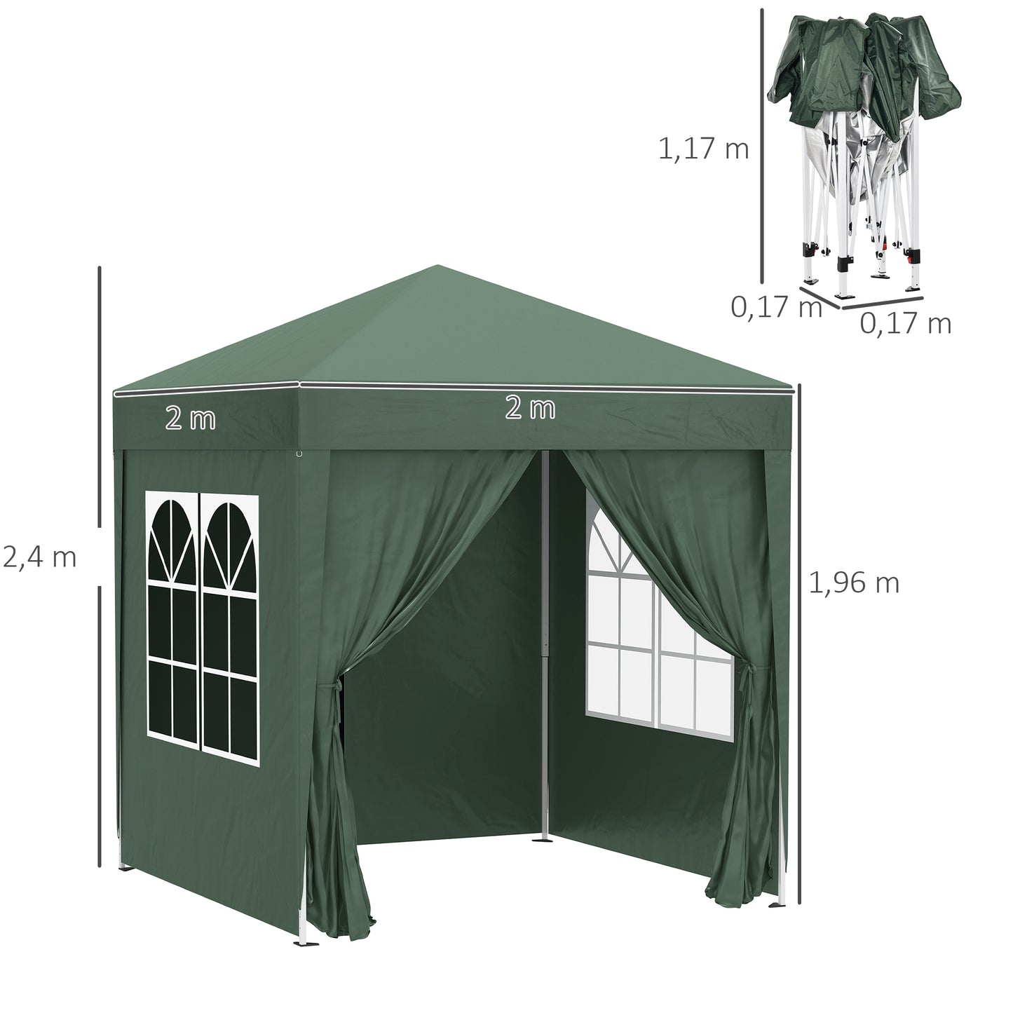 2 x 2m Pop-Up Gazebo-Green