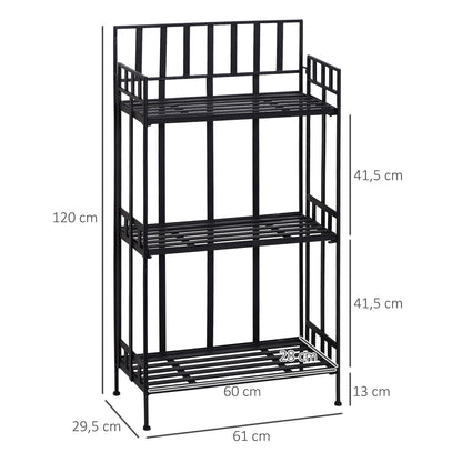 Portable Retro 3-Tier Garden Plant Stand Metal Flower Display Rack Bookshelf