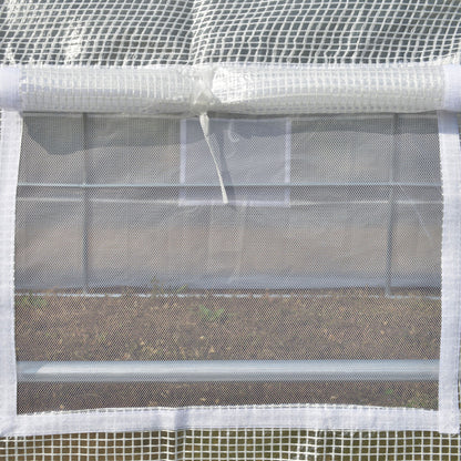 4 x 3 x 2 m Polytunnel Greenhouse, W/ Steel Frame Reinforced Cover Zippered Door&8 Windows White