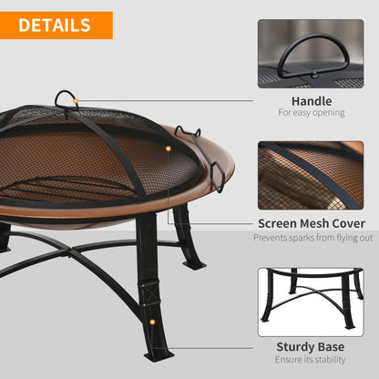 Outdoor Patio Steel Fire Pit Bowl for Backyard, Camping, Picnic, Bonfire, Garden w/Spark Screen Cover