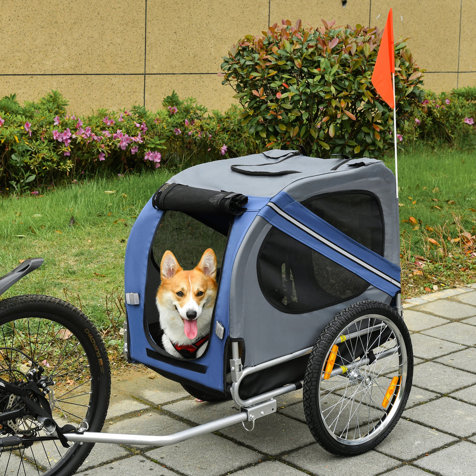 PawHut Pet Bicycle Trailer Foldable Dog Cat Bike Carrier with Suspension- Blue 