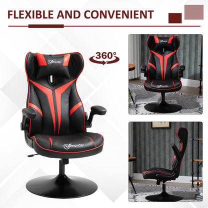 Black Red Gaming Chair, Faux Leather with Flip-up Armrests, 360° Swivel Base, Headrest, Red