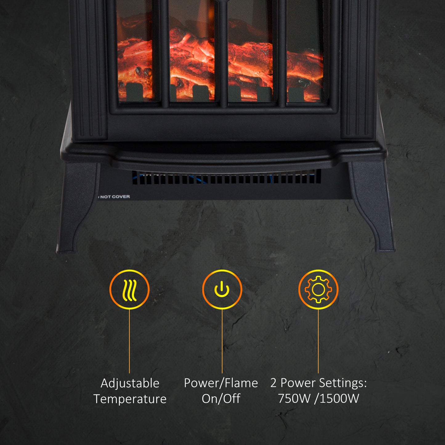 Electric Stove Fire, Electric Freestanding Fireplace, Flame Effect , w/ LED 900W/1800W Black