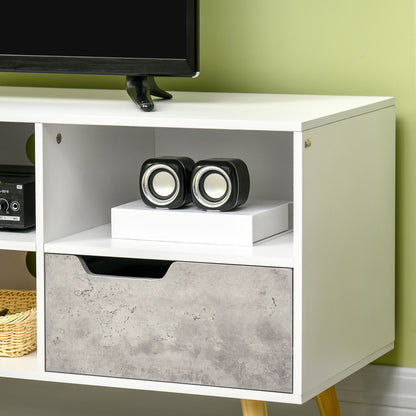 Television Shelf, with 2 Drawers, 4 Open Compartments, Cable Management for 50" TVs for Living Room, Light Grey