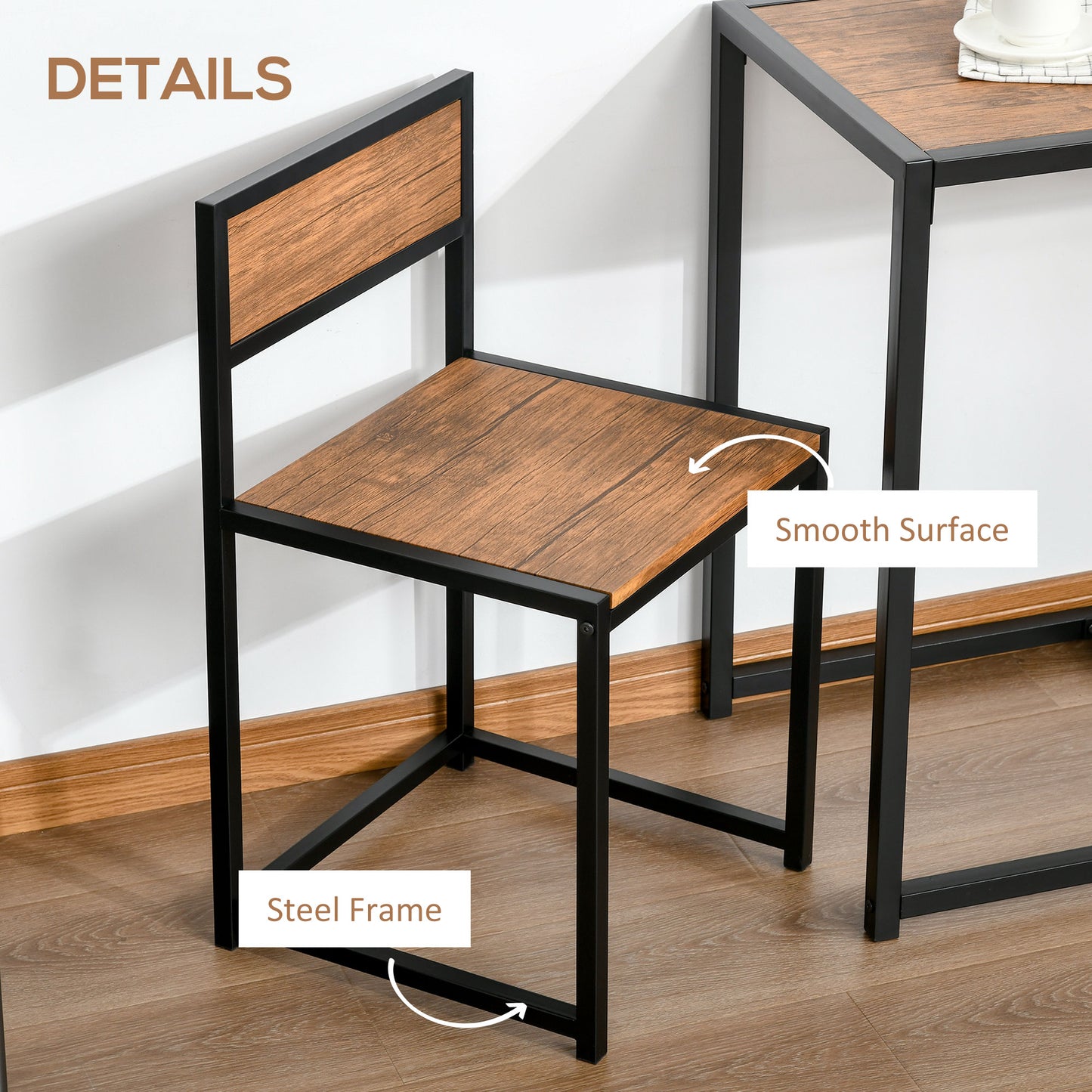 Steel Frame MDF 2-Seater Bar Stool and Table Set Wood Tone