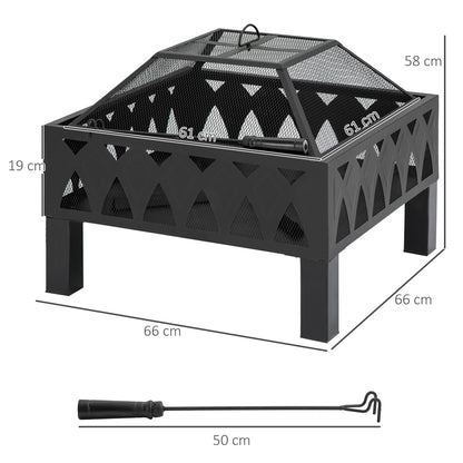 Outdoor Fire Pit W/ Screen Cover Wood Burner Log Burning Bowl W/ Poker for Patio Backyard Black