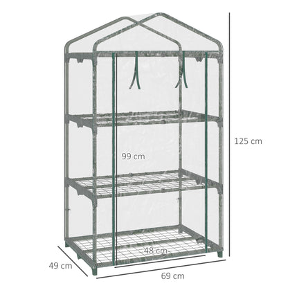 Small Green House, 3 Tier, Portable, Garden Grow House w/ Roll Up Door & Wire Shelves 69L x 49W x 125H cm Clear