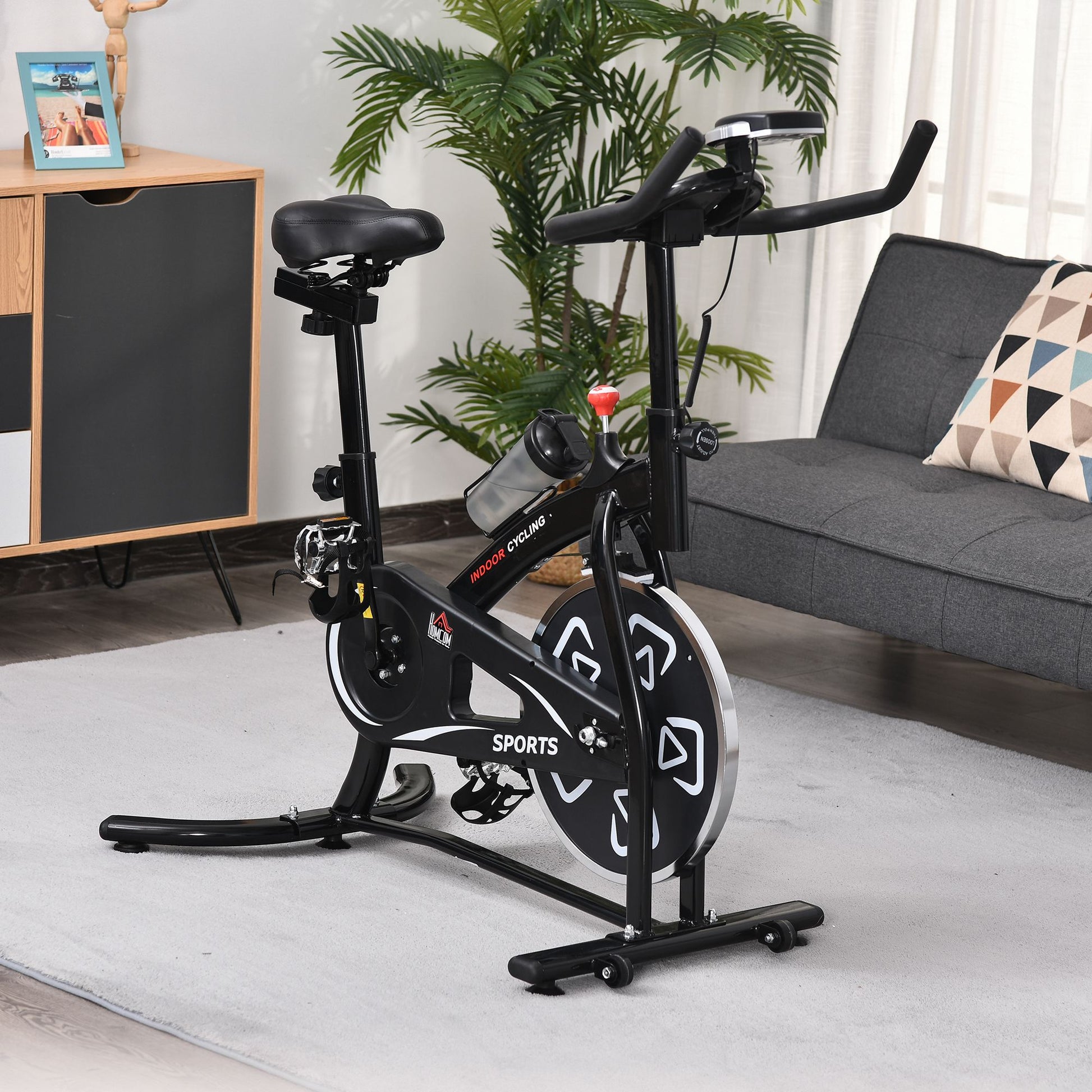 HOMCOM Steel Stationary Bike 8-Level Belt Driven Exercise Bike w/ LCD Monitor Black 