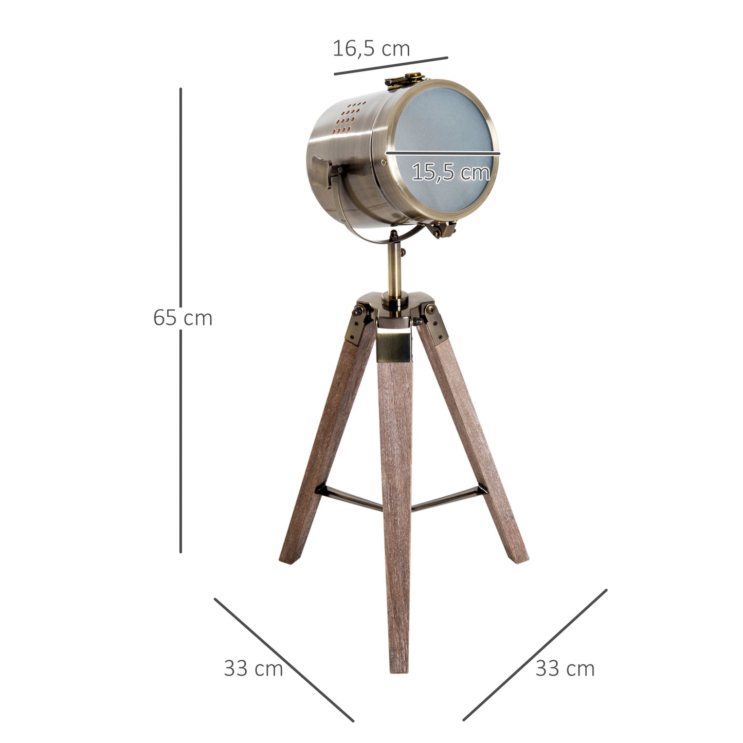 Spotlight Lamp, Tripod, 33L, Adjustable Height with Natural Wooden Base, Minimalist Adjustable Spotlight