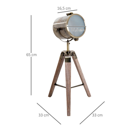 Spotlight Lamp, Tripod, 33L, Adjustable Height with Natural Wooden Base, Minimalist Adjustable Spotlight