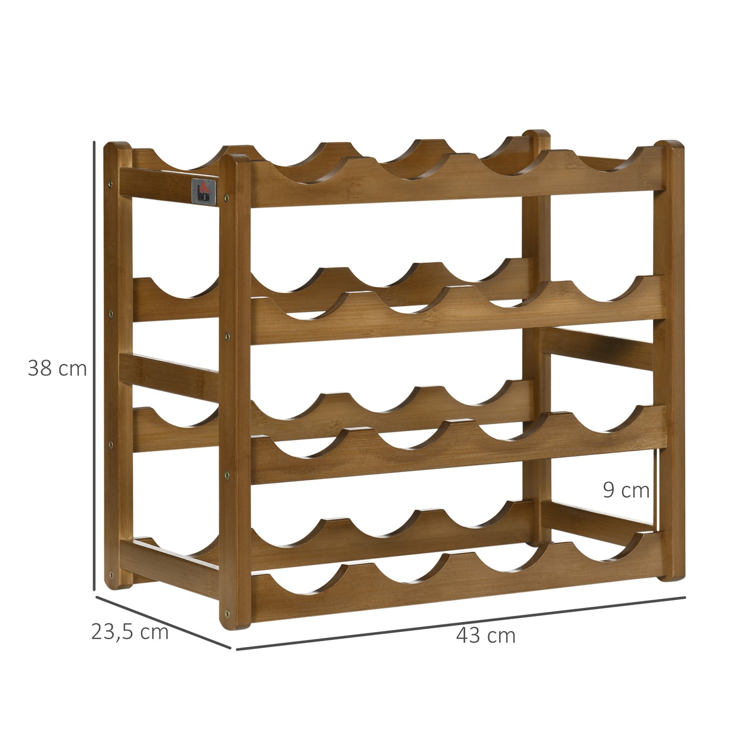 Free Standing Bamboo Wine Rack with 16 Bottles Holder, 4-tier Water Bottle Organizer, Display Shelf for Countertop Home Brown