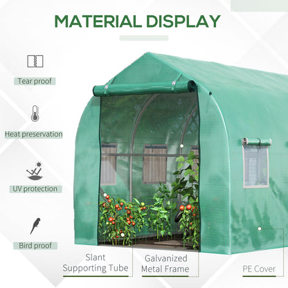 3x2m Polytunnel Walk-in Greenhouse with Windows and Door for Garden-Green