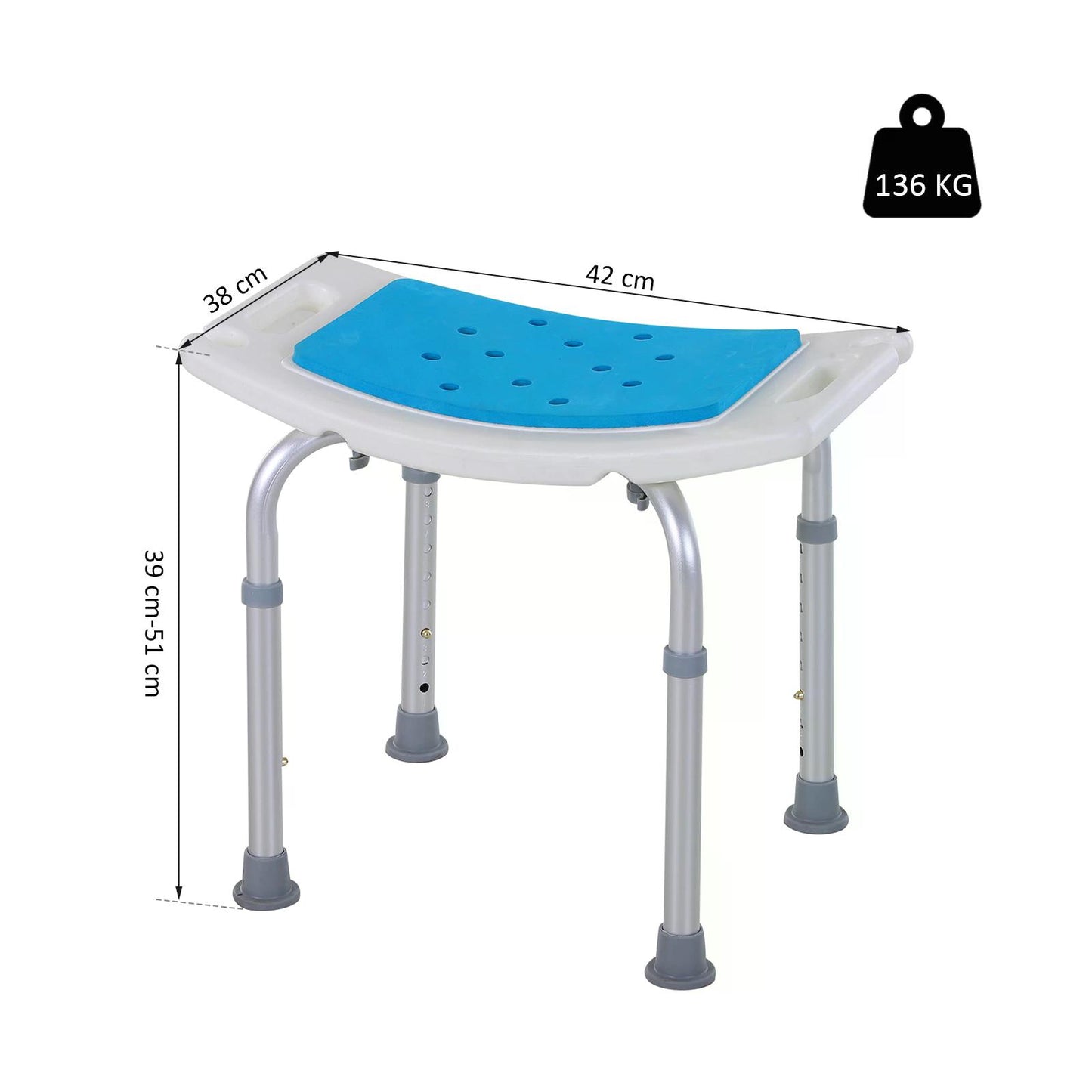 Aluminium Alloy 6-Level Non-Slip Bathroom Stool w/ Drainage Blue