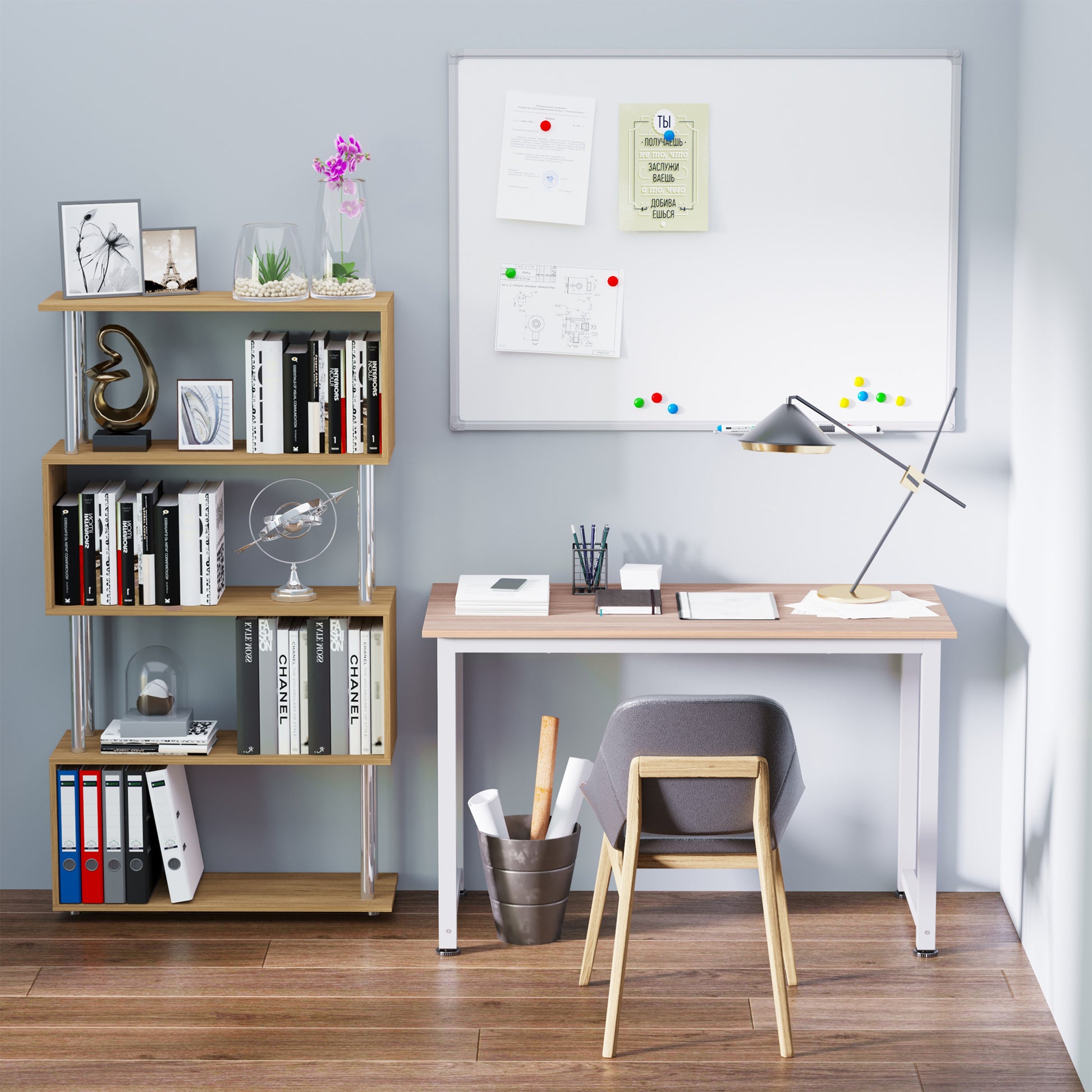 HOMCOM Computer Desk W/ White Metal Frame MDF, 120W x 60D x 76Hcm-Oak Grain Tone 