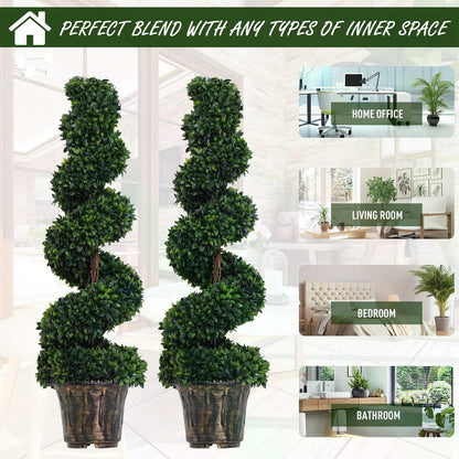 Set of 2 Artificial Boxwood Spiral Topiary Trees Potted Decorative Plant Outdoor and Indoor Décor 120cm