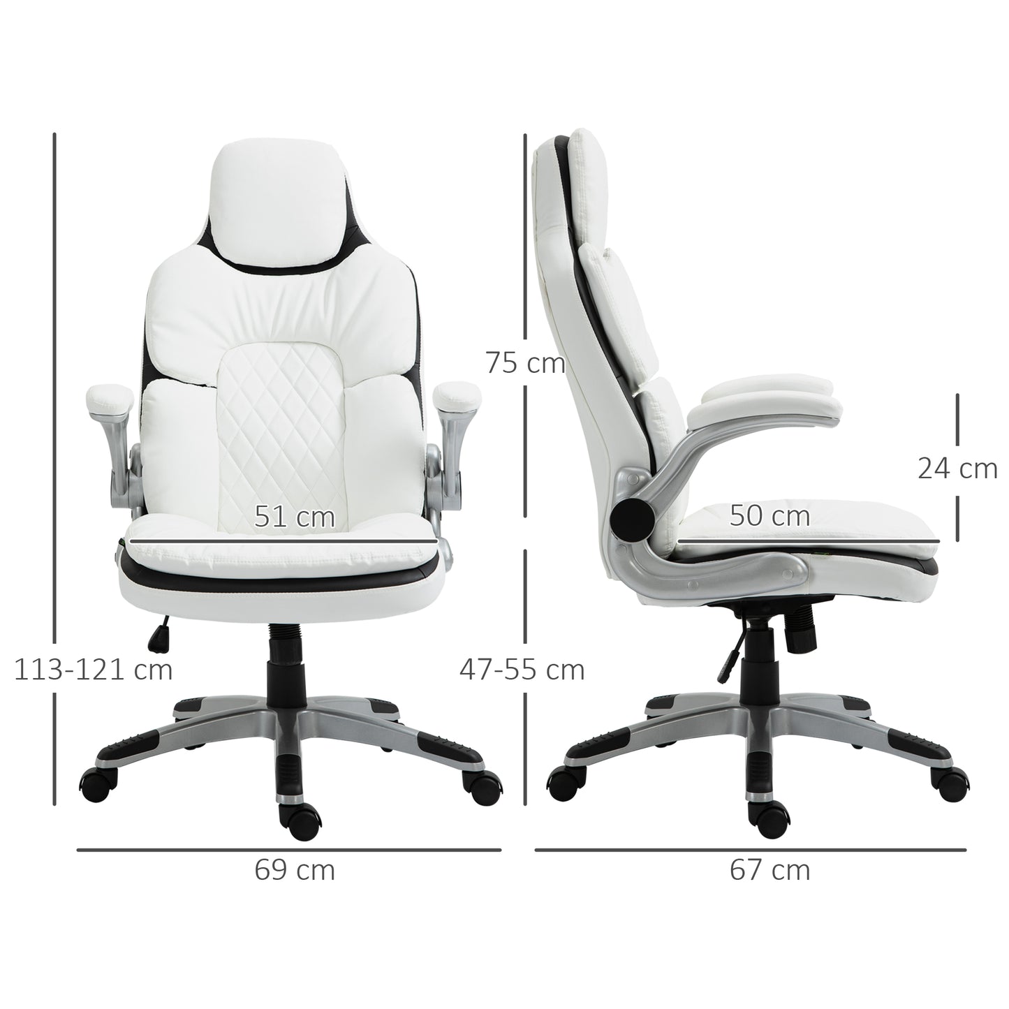 High Back Office Chair 360° Swivel Rocking Height Adjustable with Adjustable Armrest PU Leather White