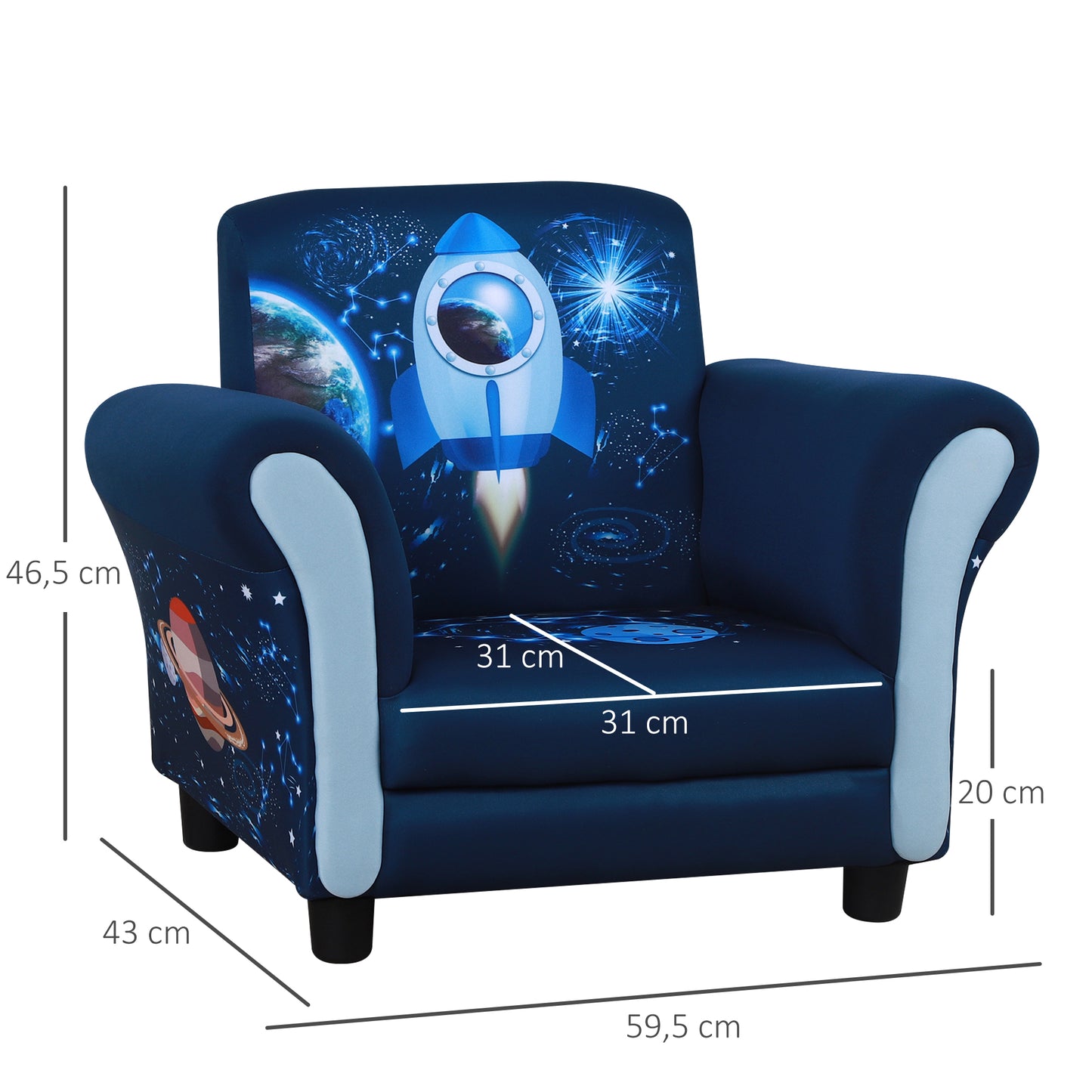 Kids Armchairs Children Sofa Outer-Space Armchair Kids Sofa Polyester Upholstered Space Rocket and Safe Anti Slip Feet