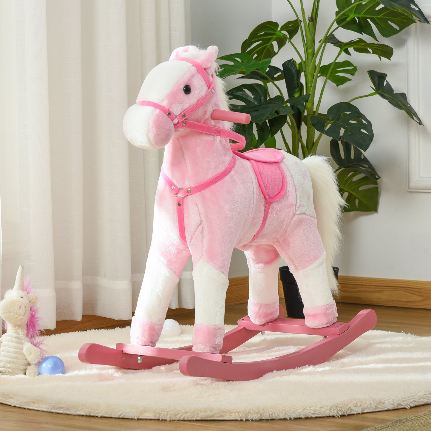 HOMCOM Childrens Rocking Horse with Sound-Pink 