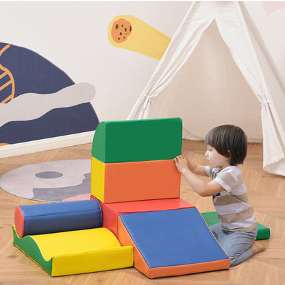 HOMCOM 7 Pc Soft Play Blocks Kids Climb and Crawl Gym Toy Foam Building and Stacking Blocks Non-Toxic Educational Software 