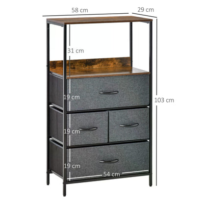 Chest of Drawers Bedroom Unit Storage Cabinet with 4 Fabric Bins for Living Room, Bedroom and Entryway, Black