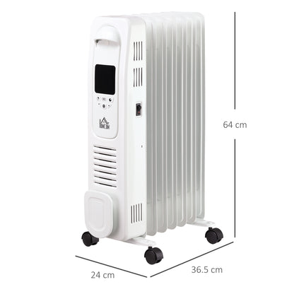 1630W Oil Filled Radiator with Timer, Electric Radiator Portable, 7 Fin, with LED Display, 3 Heat Settings, White