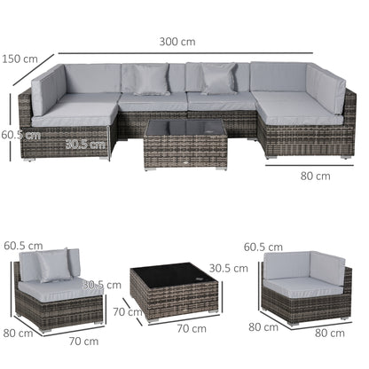 7 PC Garden Rattan Furniture Set Patio Outdoor Sectional Wicker Weave Sofa Seat Coffee Table w/ Cushion Pillow Buckle Structure  Aosom IE