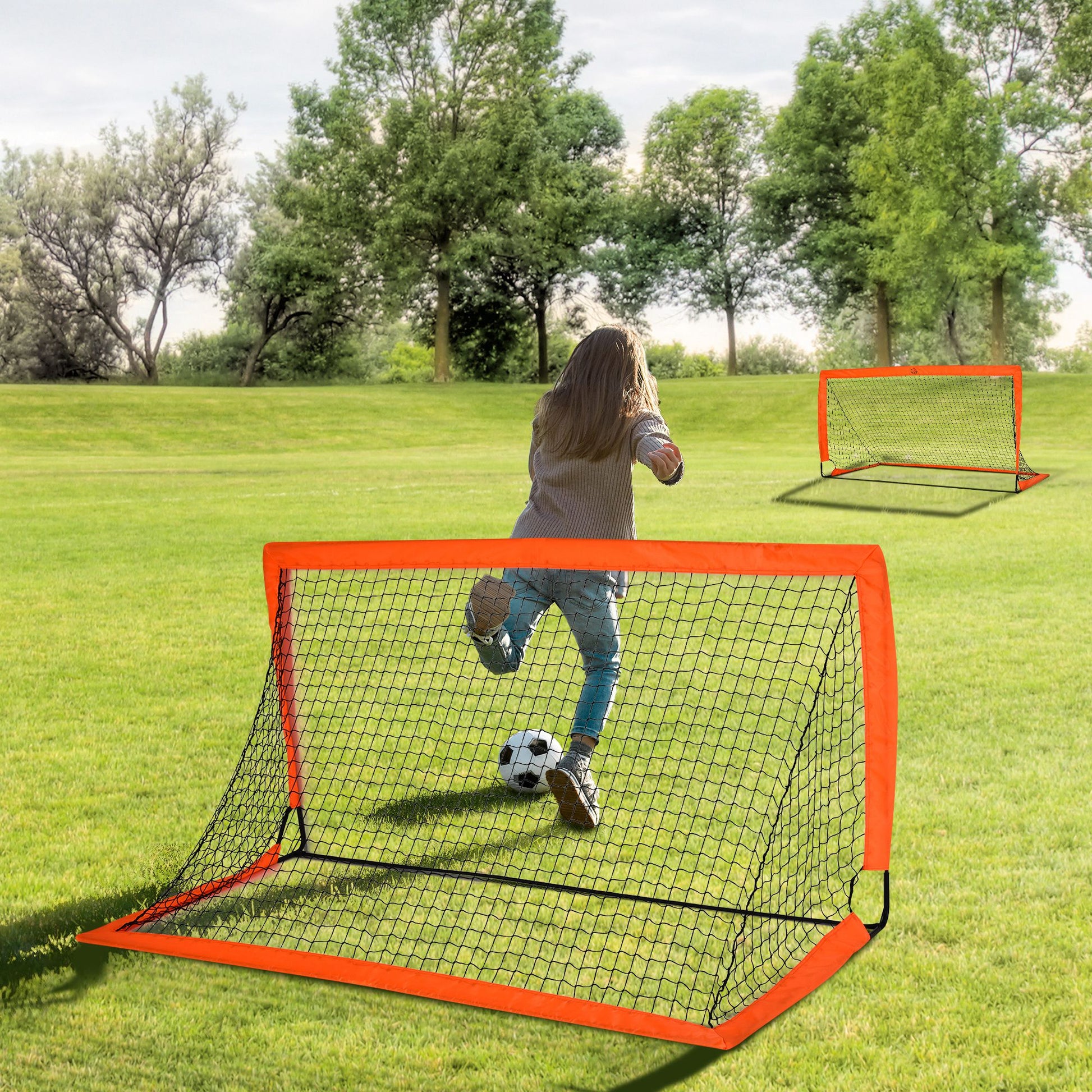 HOMCOM Childrens Football Goal Orange 