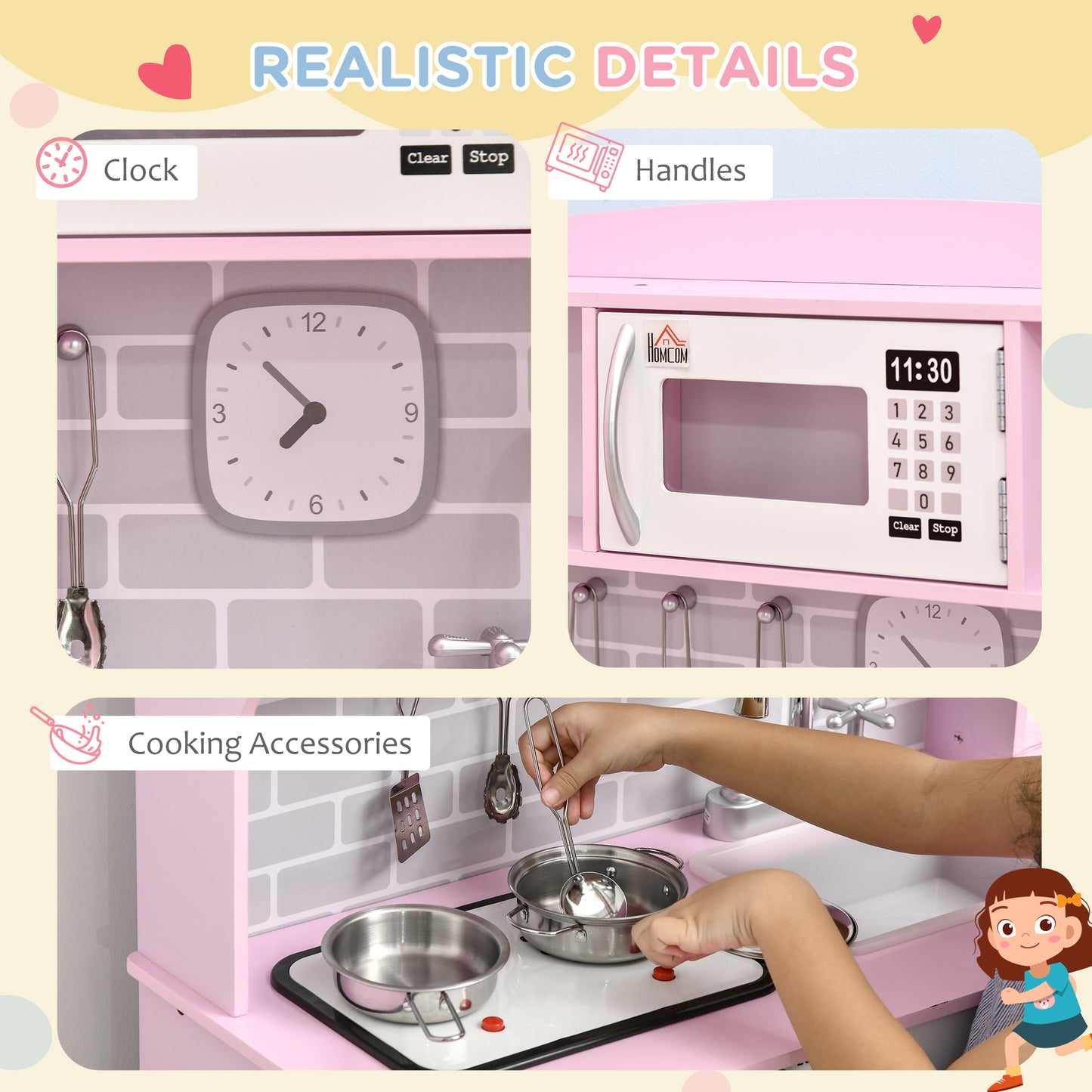 Pink Childrens Kitchen, with Lights, Sounds, Microwave, Sink and Storage