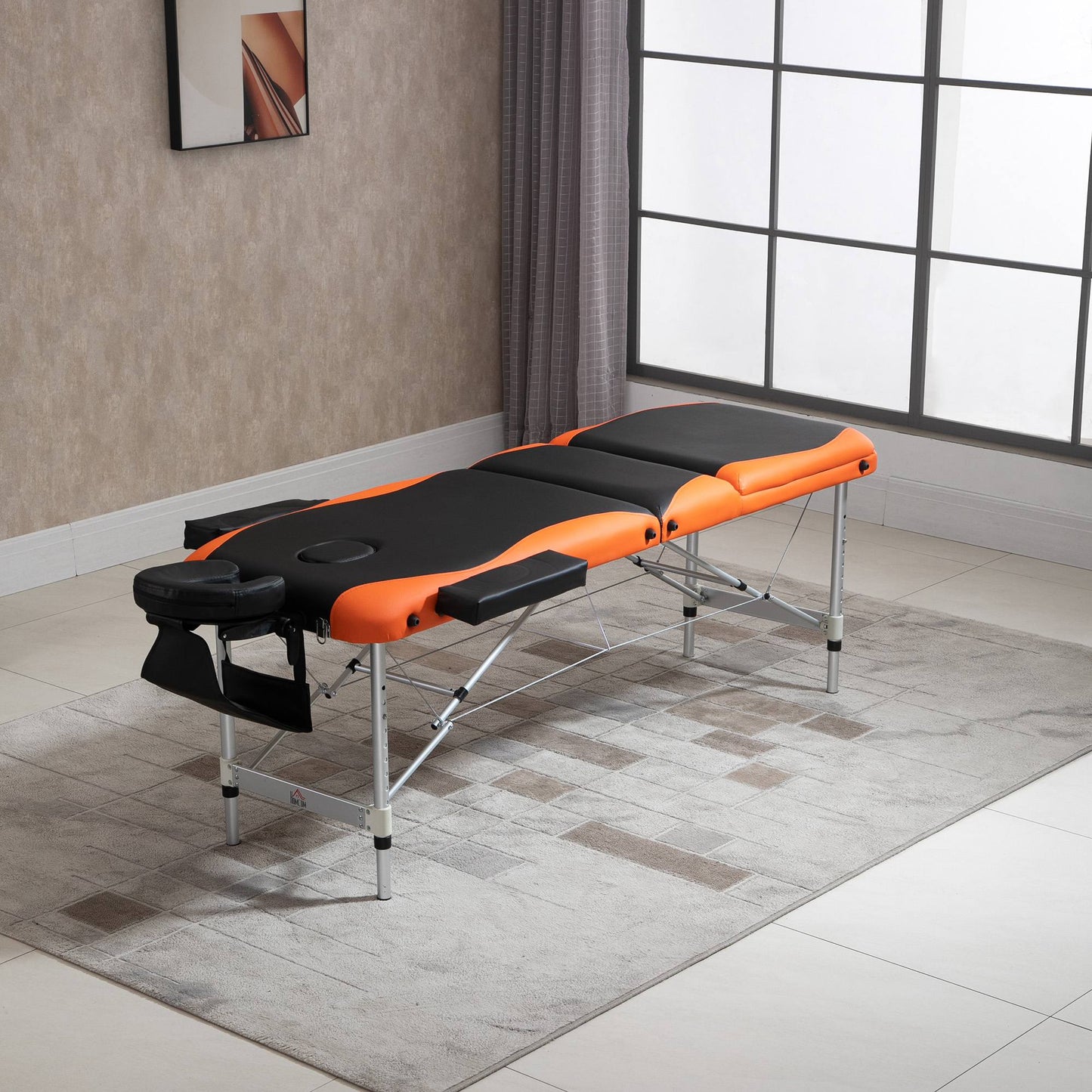 HOMCOM Professional Portable Massage Table W/ Headrest-Black/Orange 