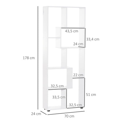 178cm 8-Shelf Bookshelf w/ Melamine Surface Foot Pads Anti-Tipping Home Furniture Display Storage Grid Stand White