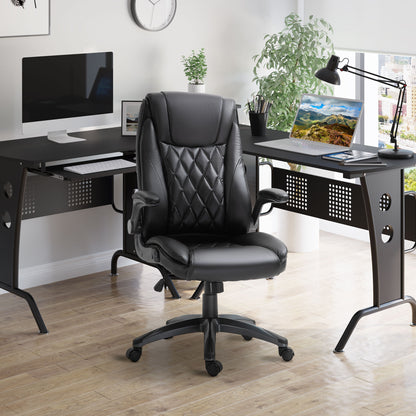 Vinsetto Black Leather Office Chair, Sleek Ergonomic PU Leather 360 Rotation w/ Headrest 