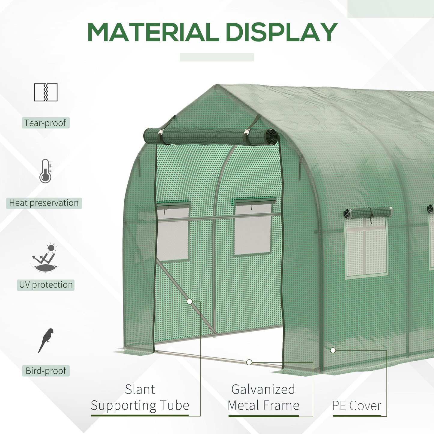 Walk in Polytunnel Greenhouse w/ Windows & Door for Garden, Backyard (3 x 2M)