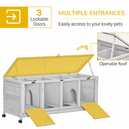 Bunny Cage, Wooden, Mobile Guinea Pig Cage, Separable Bunny Run, Small Animal House with Wheels, Slide-out Tray, 138 x 53 x 61cm, Light Grey