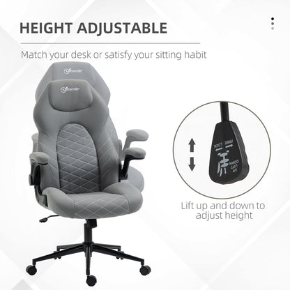 Home Office Chair, High-Back Computer Chair with Flip Up Armrests, Swivel Wheels and Adjustable Height, Light Grey