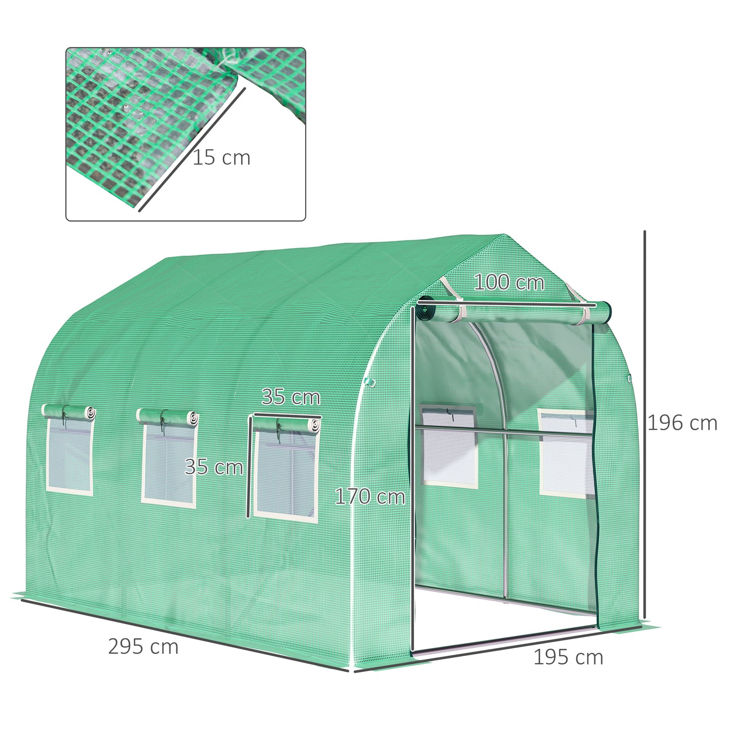 3x2m Polytunnel Walk-in Greenhouse with Windows and Door for Garden-Green