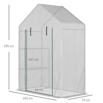 Greenhouse for Outdoor Portable Gardening Plant Grow House w/ 2 Tier Shelf Roll-Up Zippered Door PE Cover 143 x 73 x 195cm