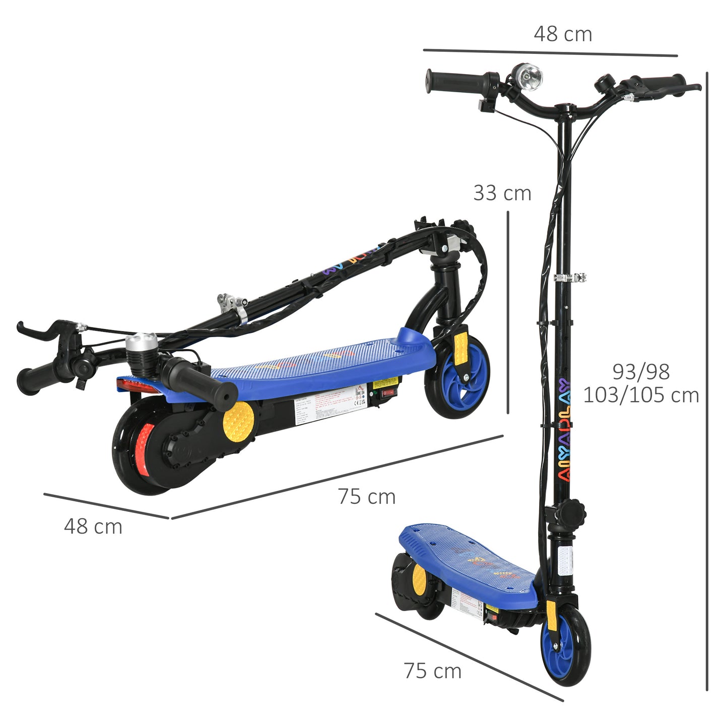 Foldable Childrens Electric Scooter, Blue, with LED Headlight, for Ages 7-14 Years