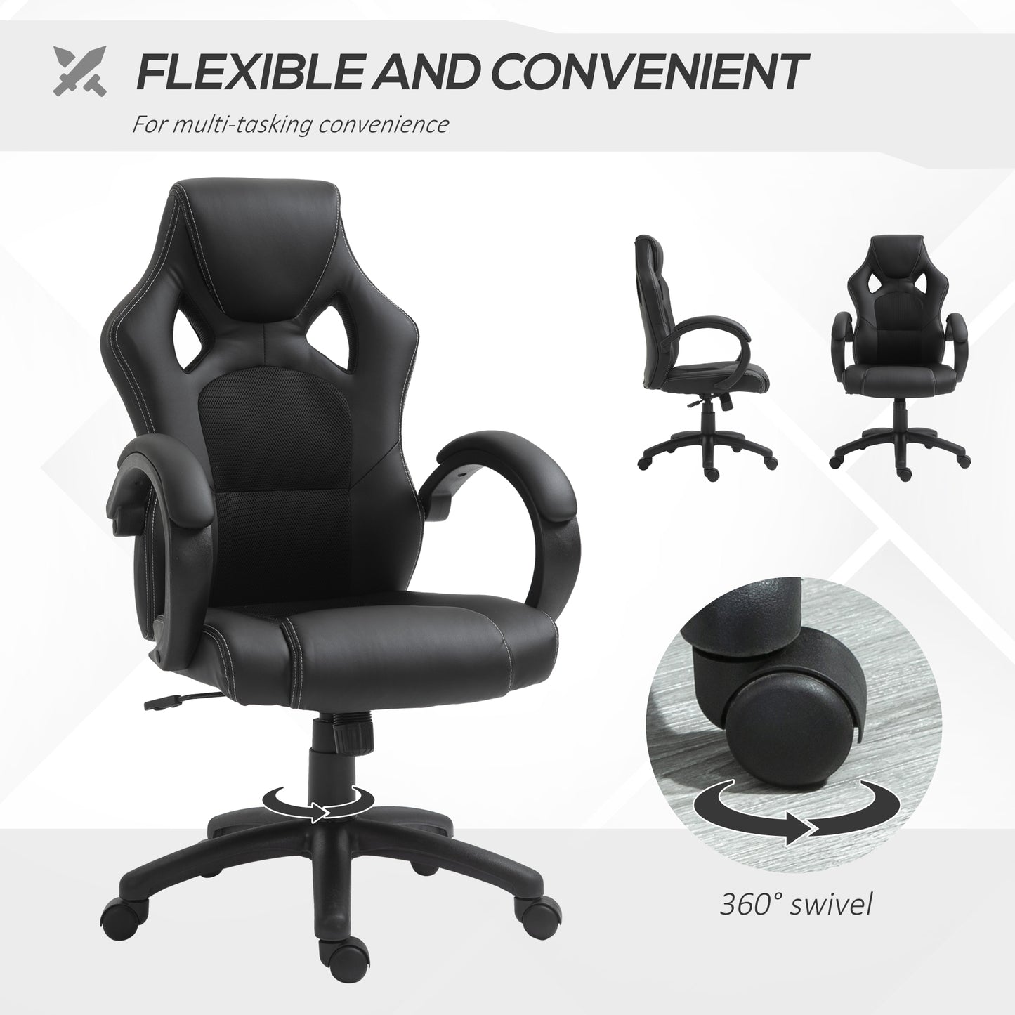 Homcom Office Chair Wheels Chair Computer Chair Home Office Chair Ergonomic Chair Racing Pu Leather Office Chair-Black