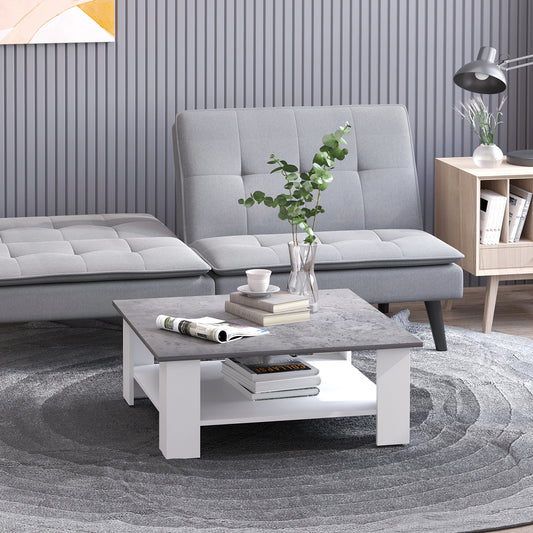 HOMCOM Large Square Coffee Table, Marble Top, 2 Tier, 80W x 80D x 31.5Hcm-Cement/white