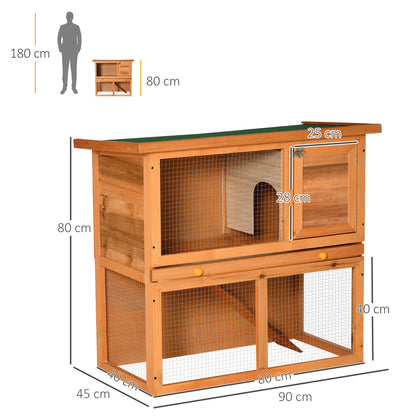 Wooden  90cm 2 Tiers Rabbit Hutch