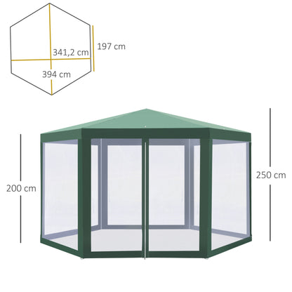 3.94 x 3.94m Outdoor Party Tent Hexagon Sun Shelter Canopy with Protective Mesh Screen Walls & Proper Sun Protection, Green