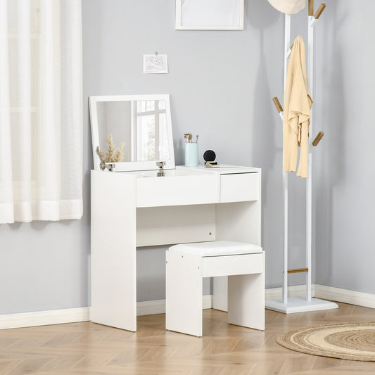 HOMCOM Dressing Table With  Flip-up Mirror and Padded Stool-White 