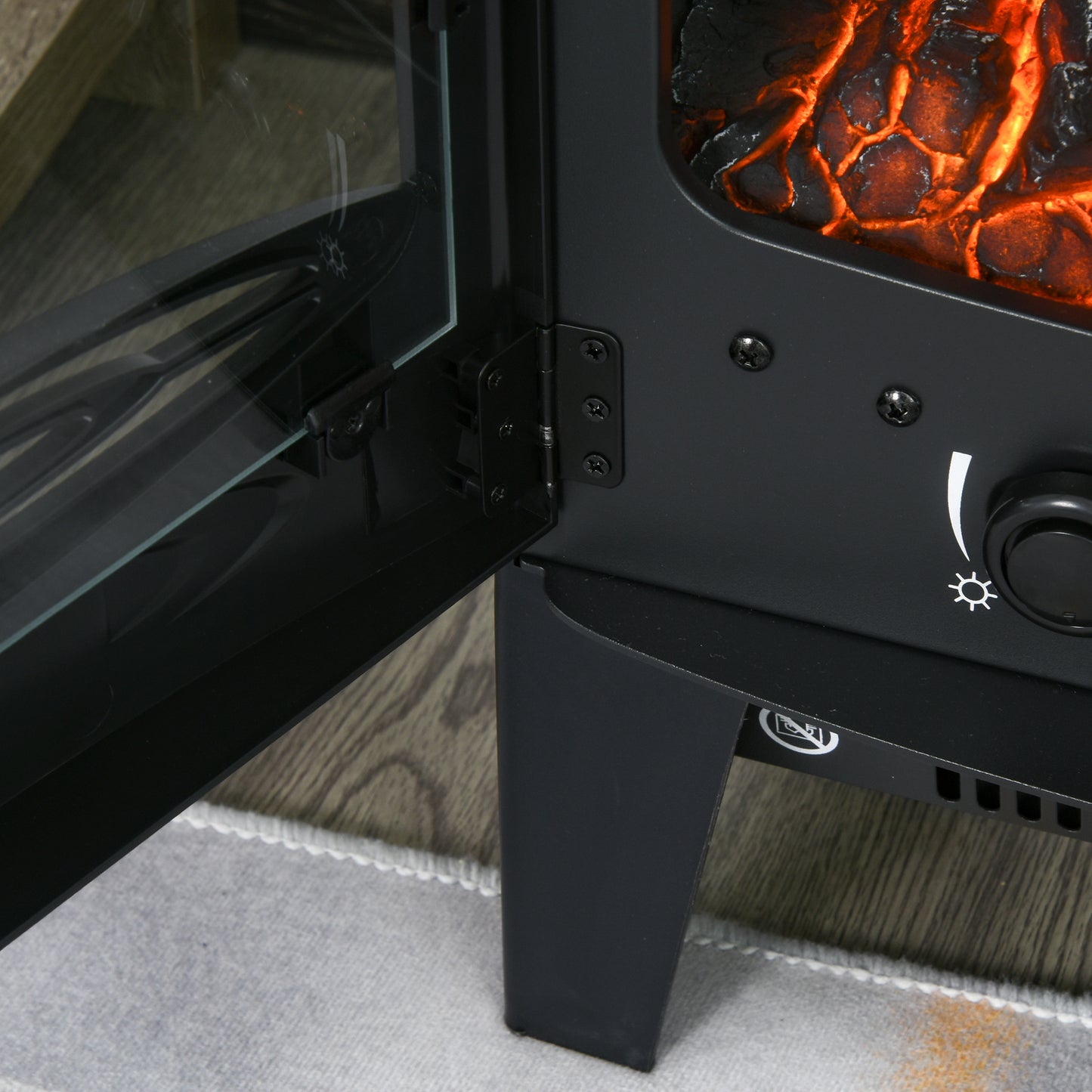 Freestanding Electric Fireplace, 3 Sided,  Flame Effect, 1800W Tempered Glass Heater Black