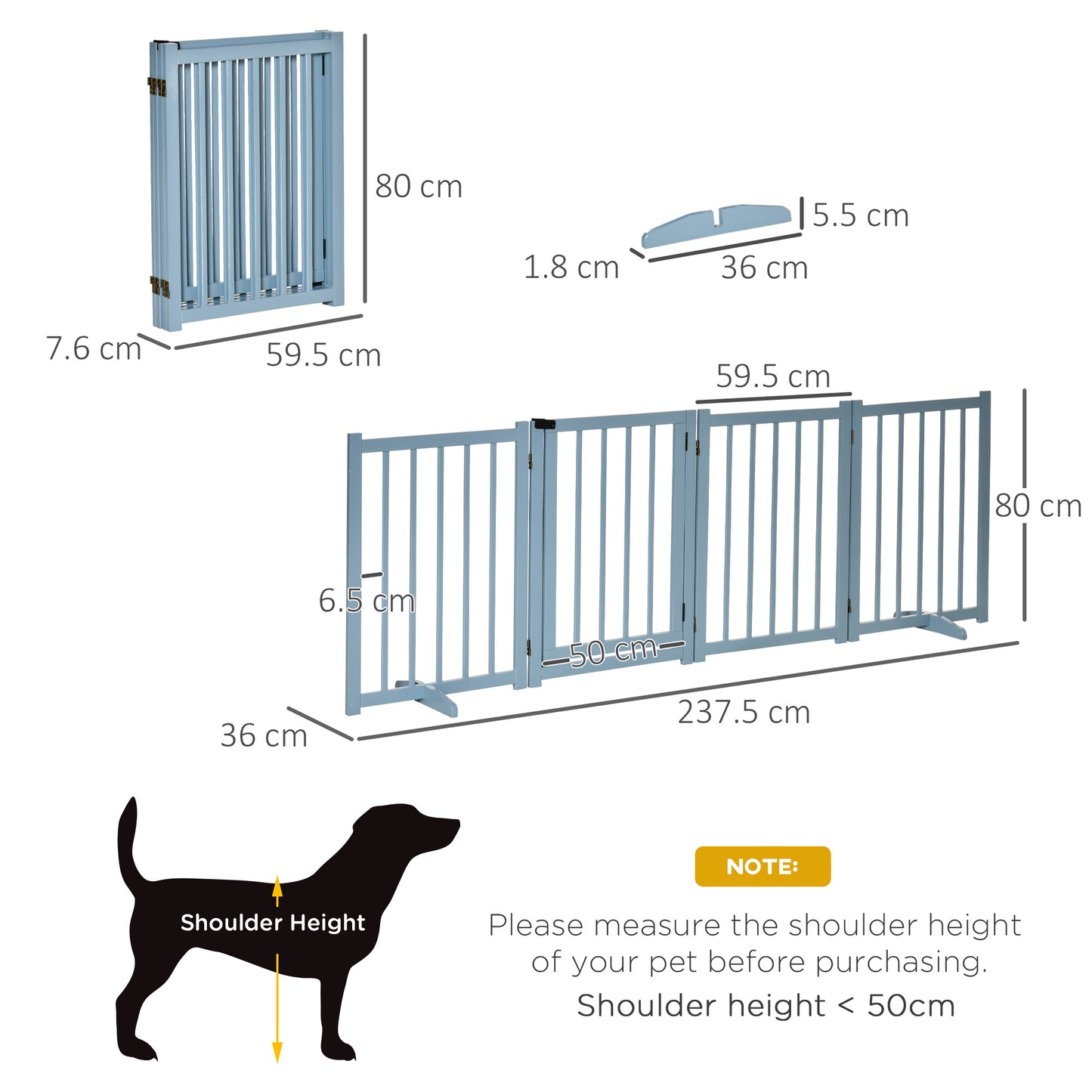 Pet Gate for Small and Medium Dogs, Freestanding Wooden Foldable Dog Safety Barrier with 4 Panels, 2 Support Feet for Doorways, Stairs, Blue