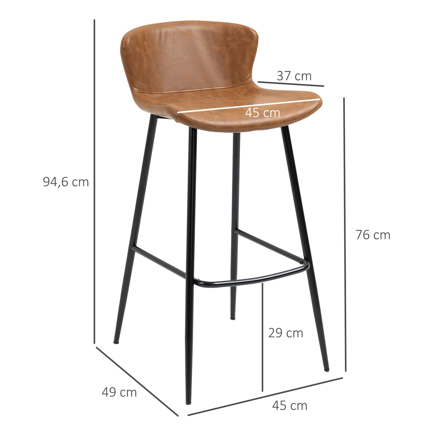 Bar Stools with Backs, Counter Height Stools, PU Leather Upholstered, Kitchen Stools, Steel Legs for Dining Room, Brown  Ireland