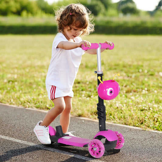 HOMCOM Mini Micro Scooter 3 in 1, 3 Wheels, Kids Kick Scooter W/Removable Seat-Pink 