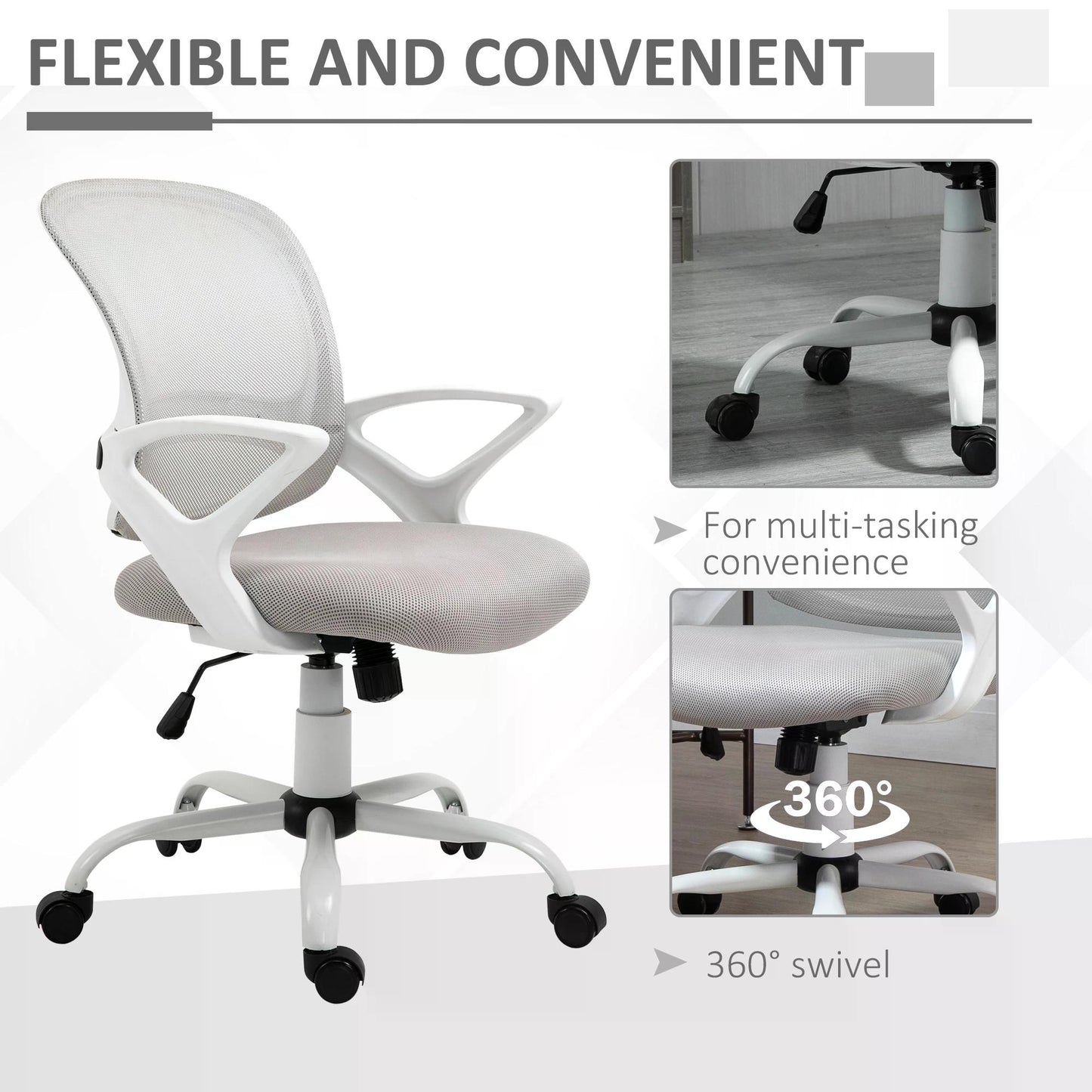 Mesh Office Chair Swivel Desk Task Computer Chair With  Lumbar Back Support, Adjustable Height, Arm For Home, Grey